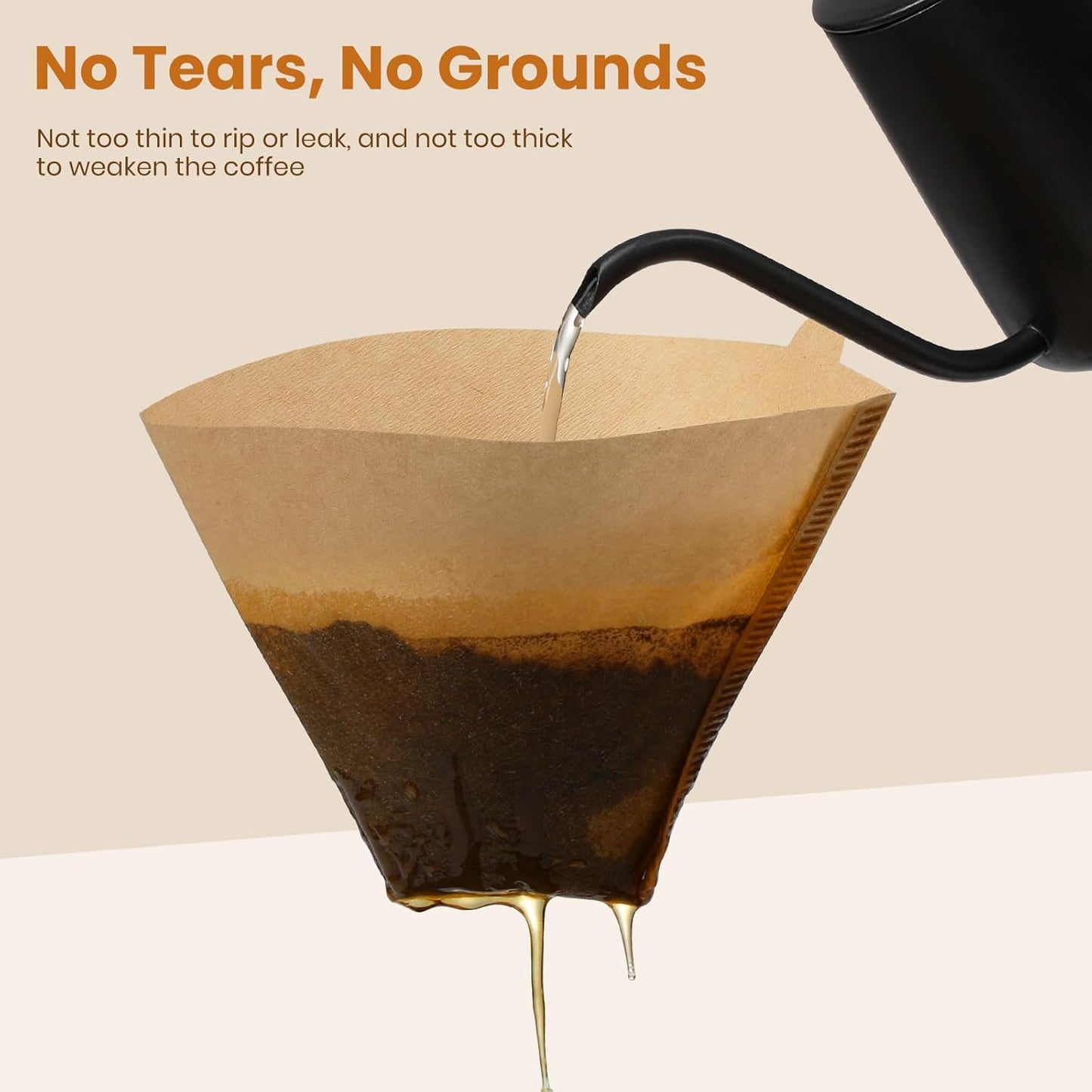 #4 Cone Coffee Filters 8-12 Cup, 200 Count Unbleached Natural Coffee Paper Filters, No Blowout, Disposable Coffee Filter for