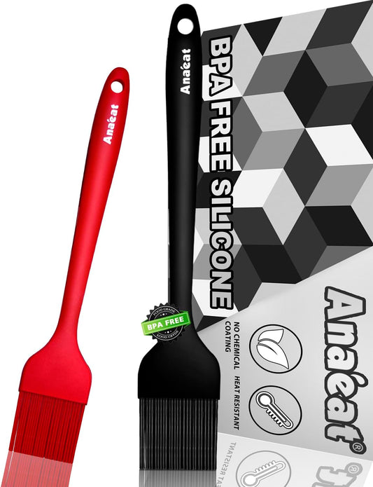 Anaeat 2 Pack Silicone Basting Pastry Brushes - Heat Resistant Brush with Soft Bristles, Hygienic One-Pieces Design,