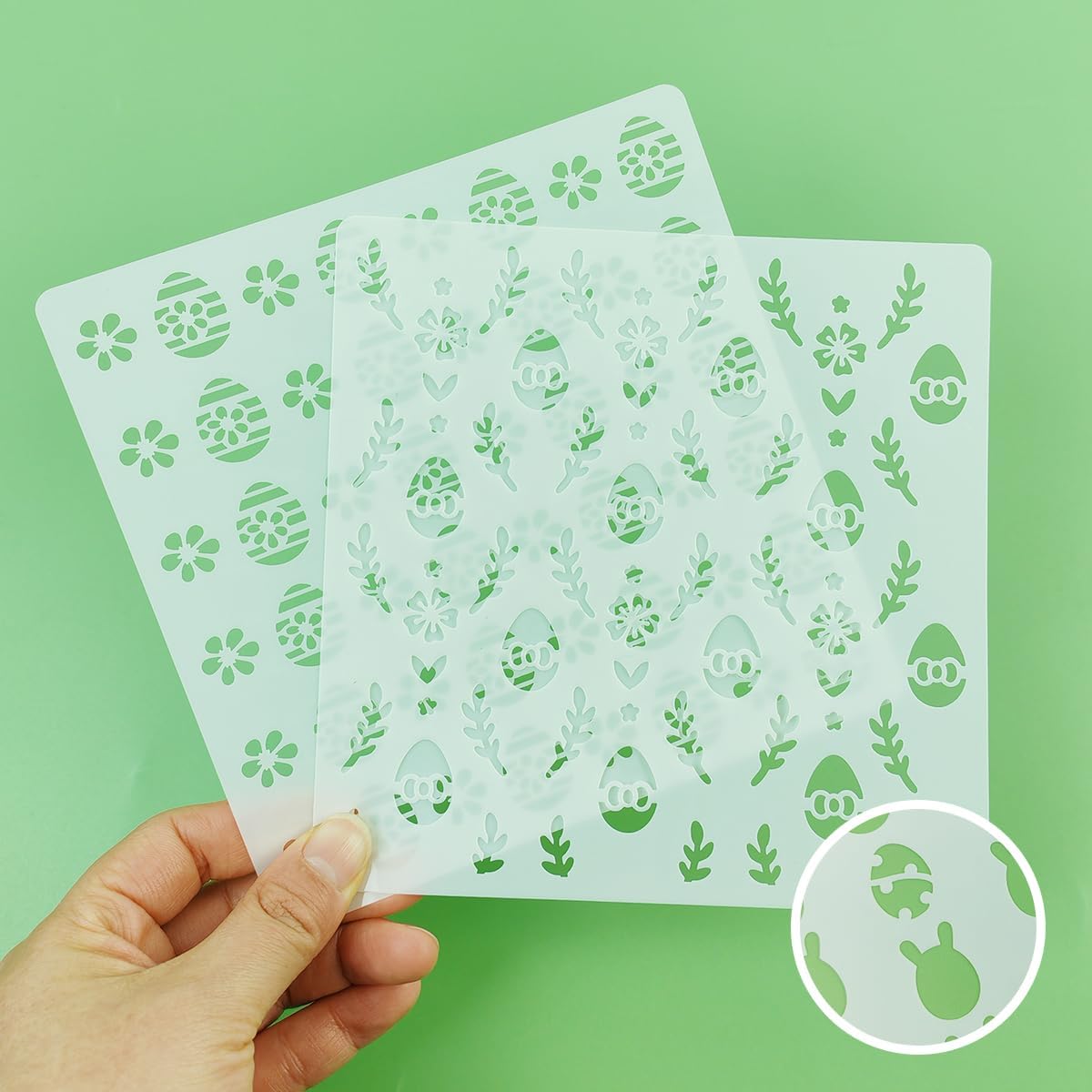 6in Easter Cookie Stencils for Royal Icing, Eggs Carrot Rabbit Face Bunny Shapes, 16 Pcs Assorted Sizes Easter Eggs Stencils for Baking Drawing Dessert Coffee Decoration