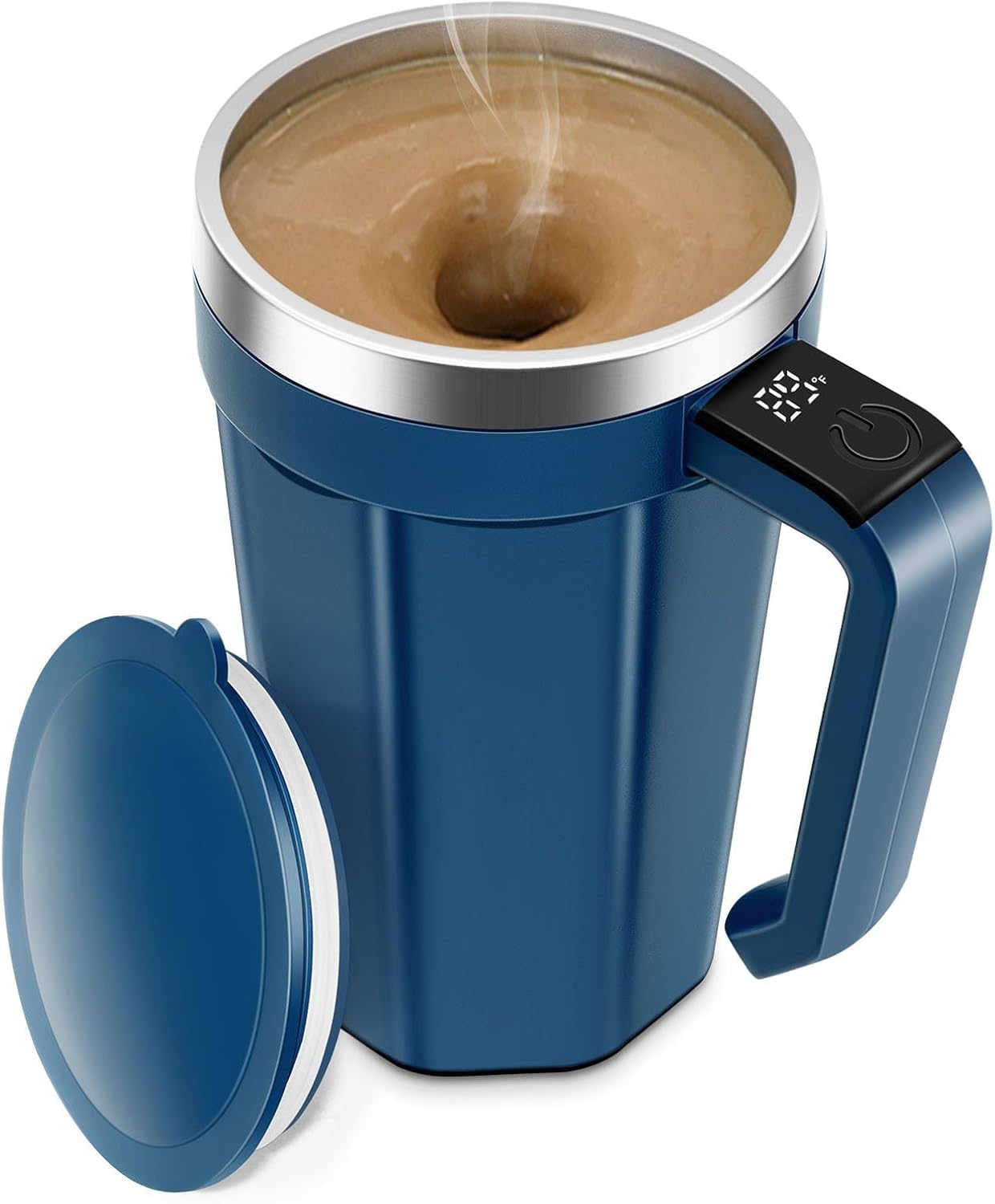 Self Stirring Mug with Temperature Display, 18oz Self Stirring Coffee Mug | Magnetic Automatic Self Stirring Cup with Lid for Coffee, Milk, Beverages, Rechargeable Electric Mixing Cup, Stainless Steel