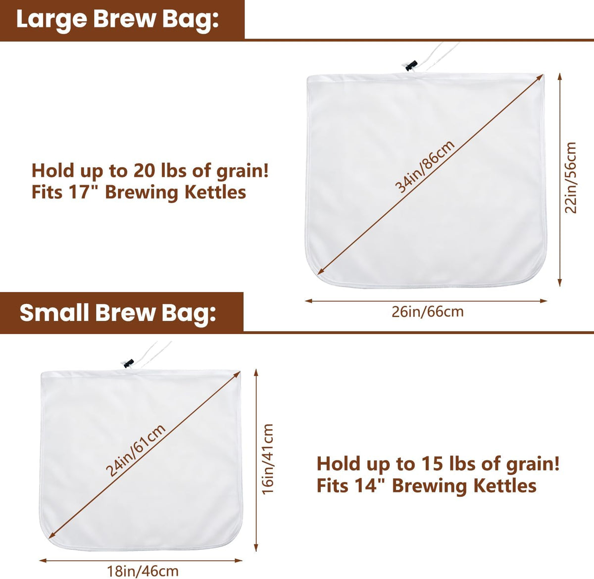 2 Pack Beer Brew Bags, Reusable 250 Micron Fine Mesh Strainer Bags