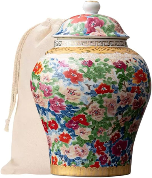 8 inches Ginger Jar with Lid- colored flowers pattern Ceramic Decorative small Ginger Jars， chinoiserie gift Enamel decor