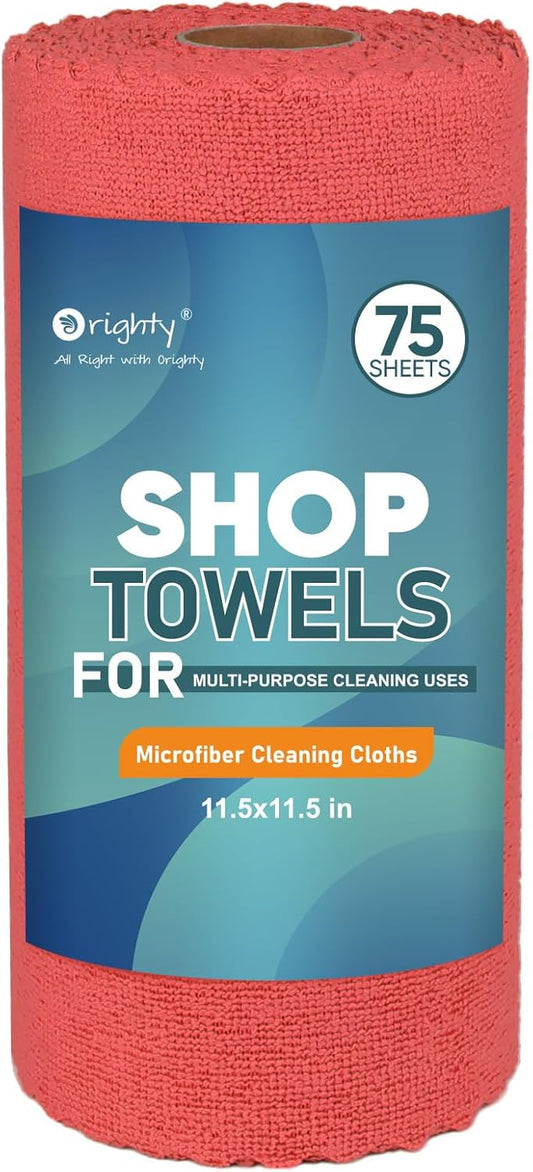Orighty Microfiber Cleaning Cloths, 75 Sheets Shop Towels, Reusable Paper Towels Shop Rags, Washable Microfiber Towel Roll