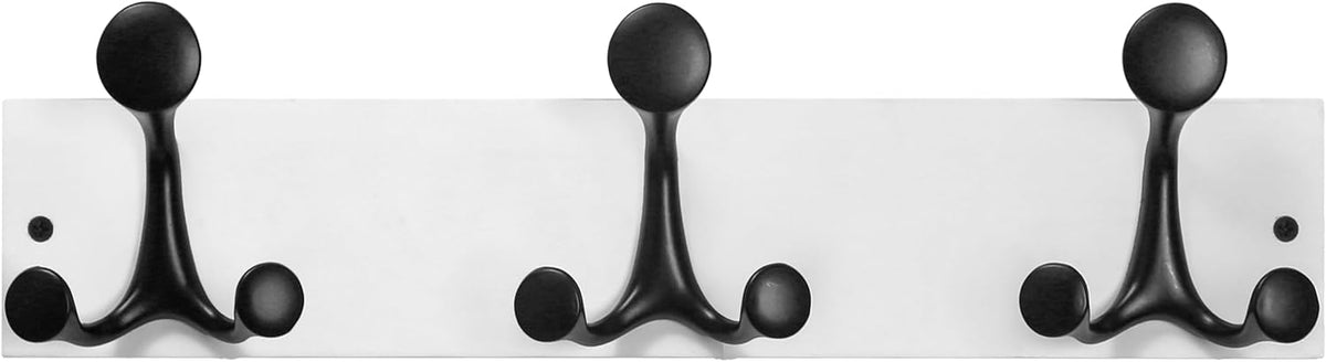SKOLOO 17-Inch White Wood Coat Rack Wall Mount with 3 Triple Hooks - Ideal for Family Entrances, Cla