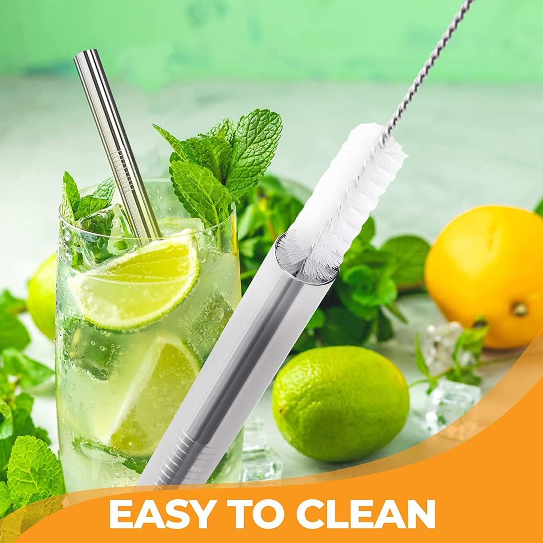 Vinaco 4 Pcs 0.35" Wide Bore Reusable Stainless Steel Metal Smoothie Straws