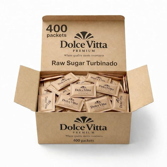 Raw Sugar Dolce Vitta Premium, (400 Ct Box) - Raw Sugar Turbinado Cane Sugar Packets, Pure, All-Natural Turbinado Sugar,