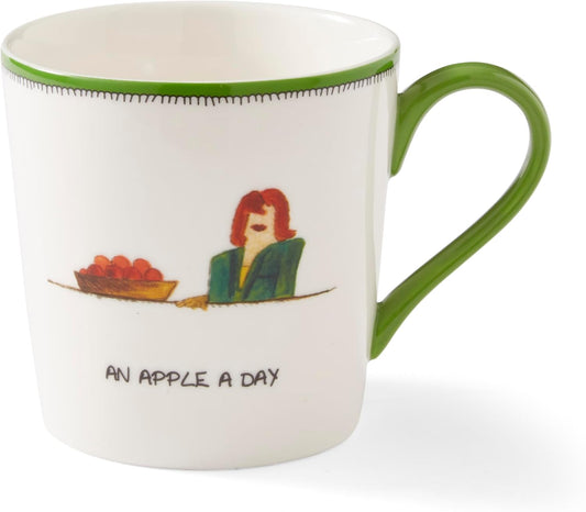 Spode Kit Kemp 12oz Doodle Mug | An Apple A Day- Unique Doodle Pattern | Fine China | Dishwasher Safe | For Coffee and Tea |