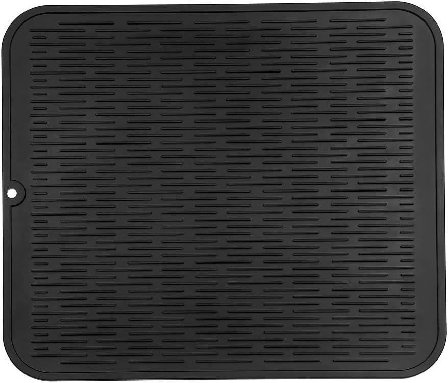 MicoYang Silicone Dish Drying Mat for Multiple Usage,Easy clean,Eco-friendly,Heat-resistant Silicone Mat for Kitchen Counter or Sink,Refrigerator or Drawer Liner Black XL 18 inches x 16 inches