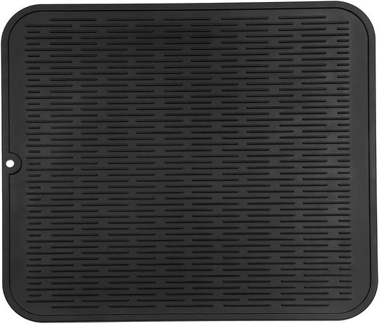 MicoYang Silicone Dish Drying Mat for Multiple Usage,Easy clean,Eco-friendly,Heat-resistant Silicone Mat for Kitchen Counter or Sink,Refrigerator or Drawer Liner Black XL 18 inches x 16 inches