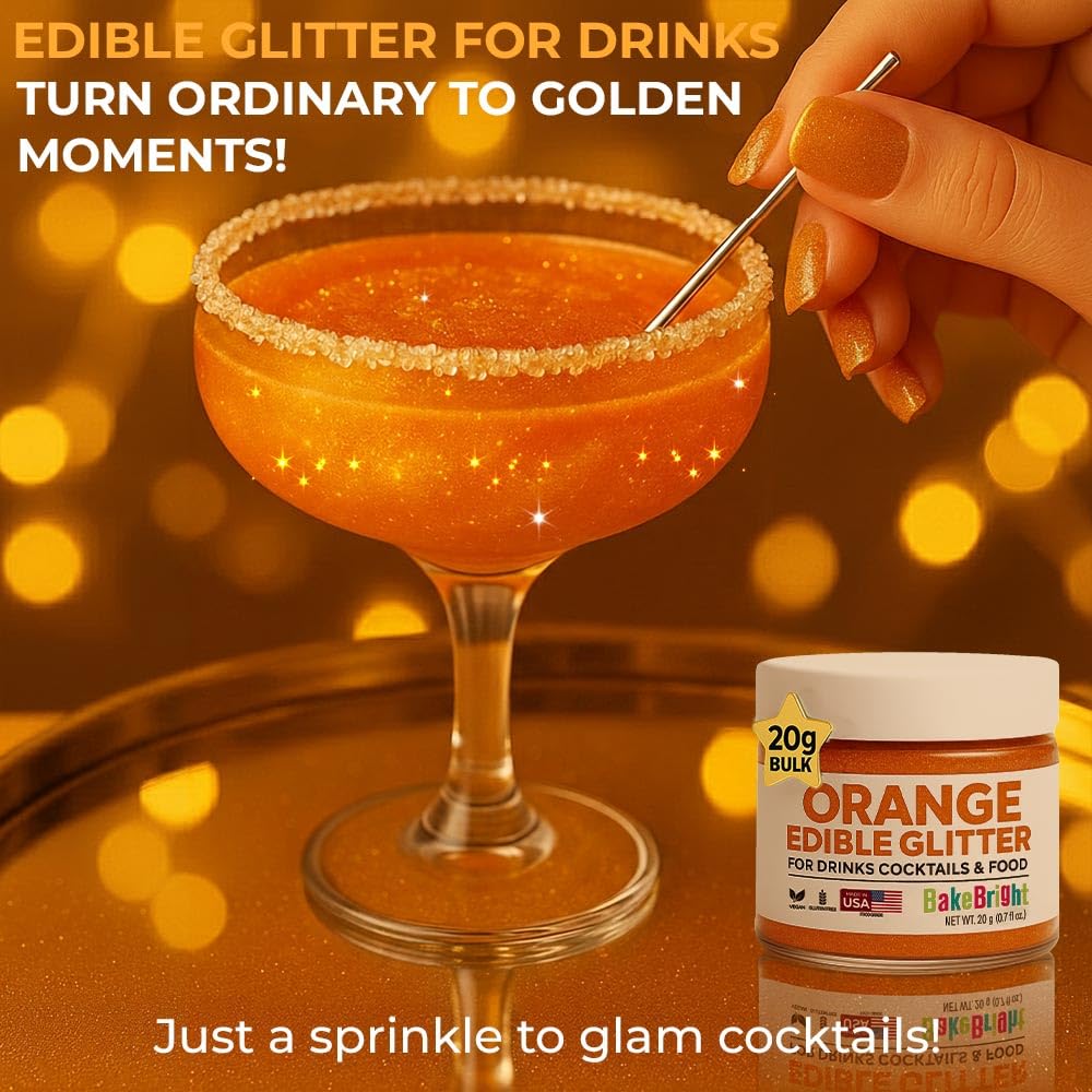 Halloween Orange Edible Glitter for Drinks | Premium Orange Tangerine Edible Glitter for Cakes Drink - Shimmer Glitters Cake Decorations for Strawberries Cocktail Shimmering