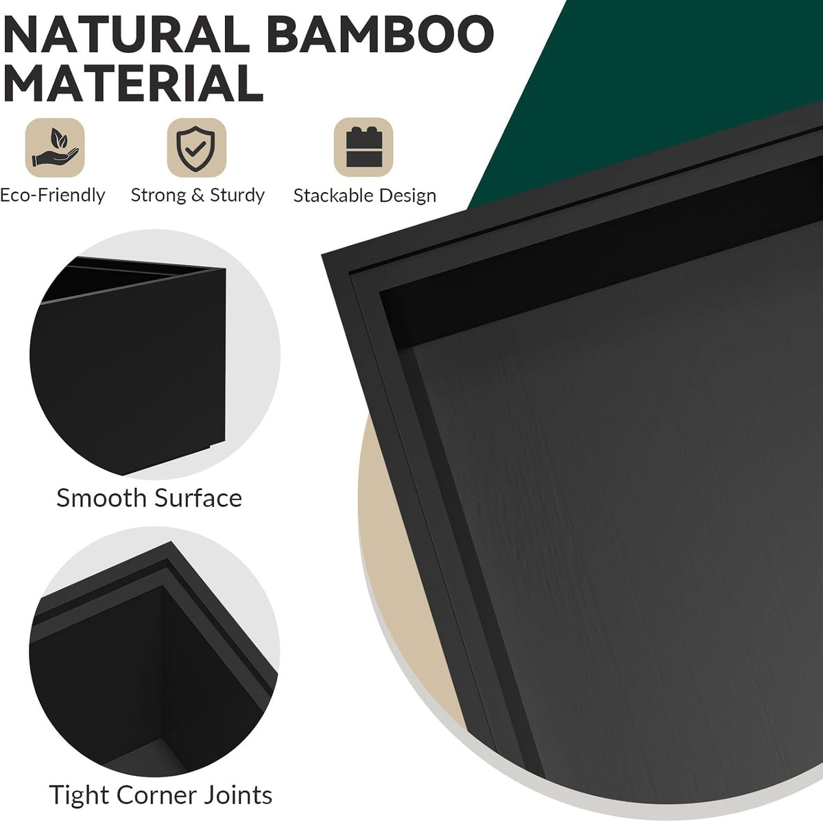 Lixple Bamboo Kitchen Drawer Organizer, 2 Pack, 17" x 6" x 2", Black