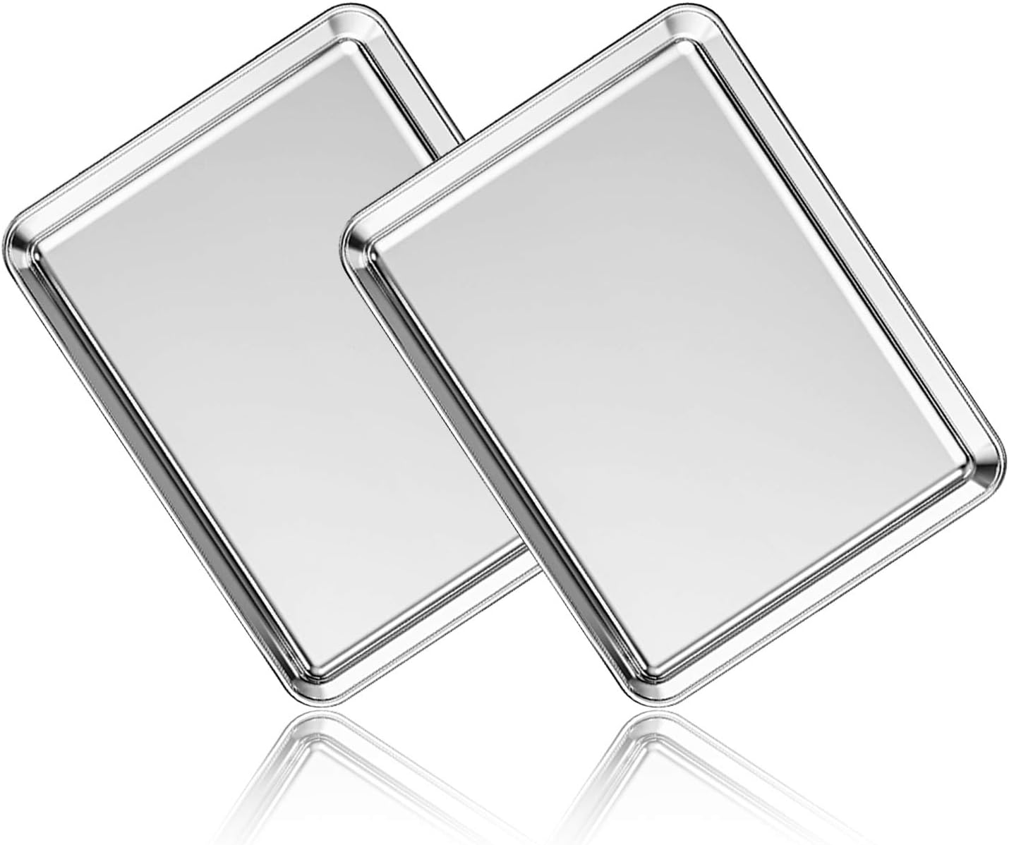 Stainless Steel Baking Sheet Set of 2, Deedro Cookie Sheet Metal Baking Pan Oven Tray, Non Toxic &amp; Heavy Duty, Rust Free &amp; Mirror Finish, Easy Clean &amp; Dishwasher Safe, 12 x 10 x 1 Inch