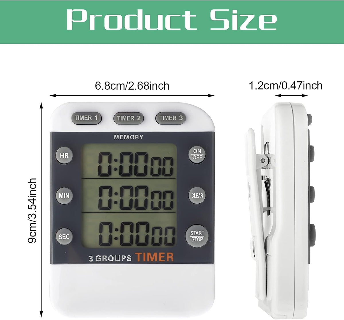 Photect 2 Pcs Digital Kitchen Timer 3 Channels Multi Timer Loud Adjustable Alarm Magnetic Count up Down Memory Preset Battery Included for Cooking Baking BBQ Study Classroom