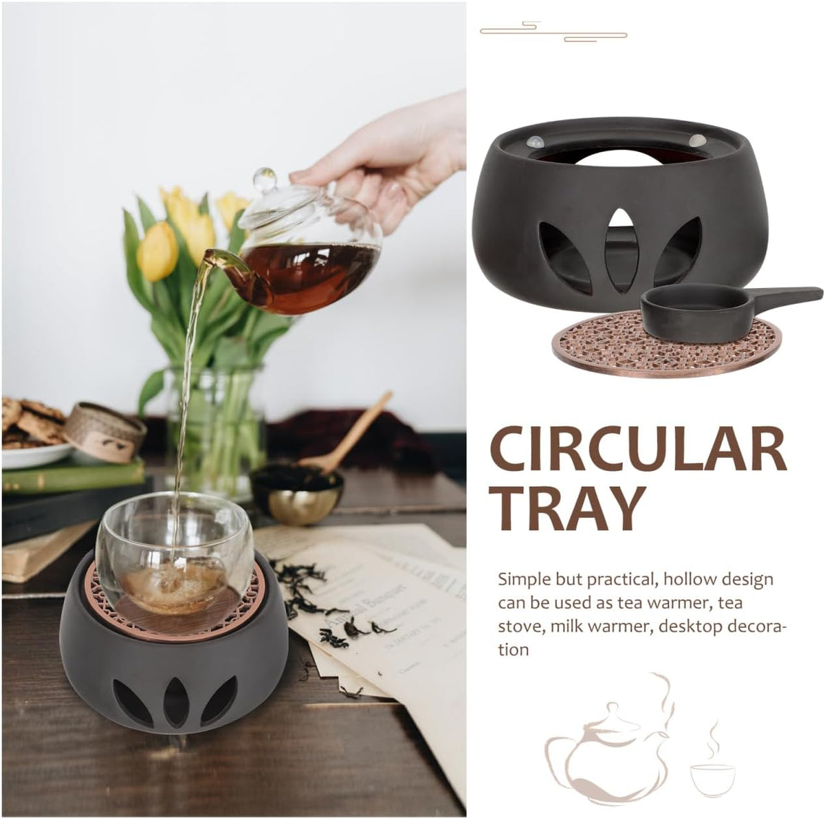 1 Set Teapot Warmer, 4.72 Inch Ceramic Tea Heater, Japanese Style Coffee Milk Heating Stove Home Office Restaurant