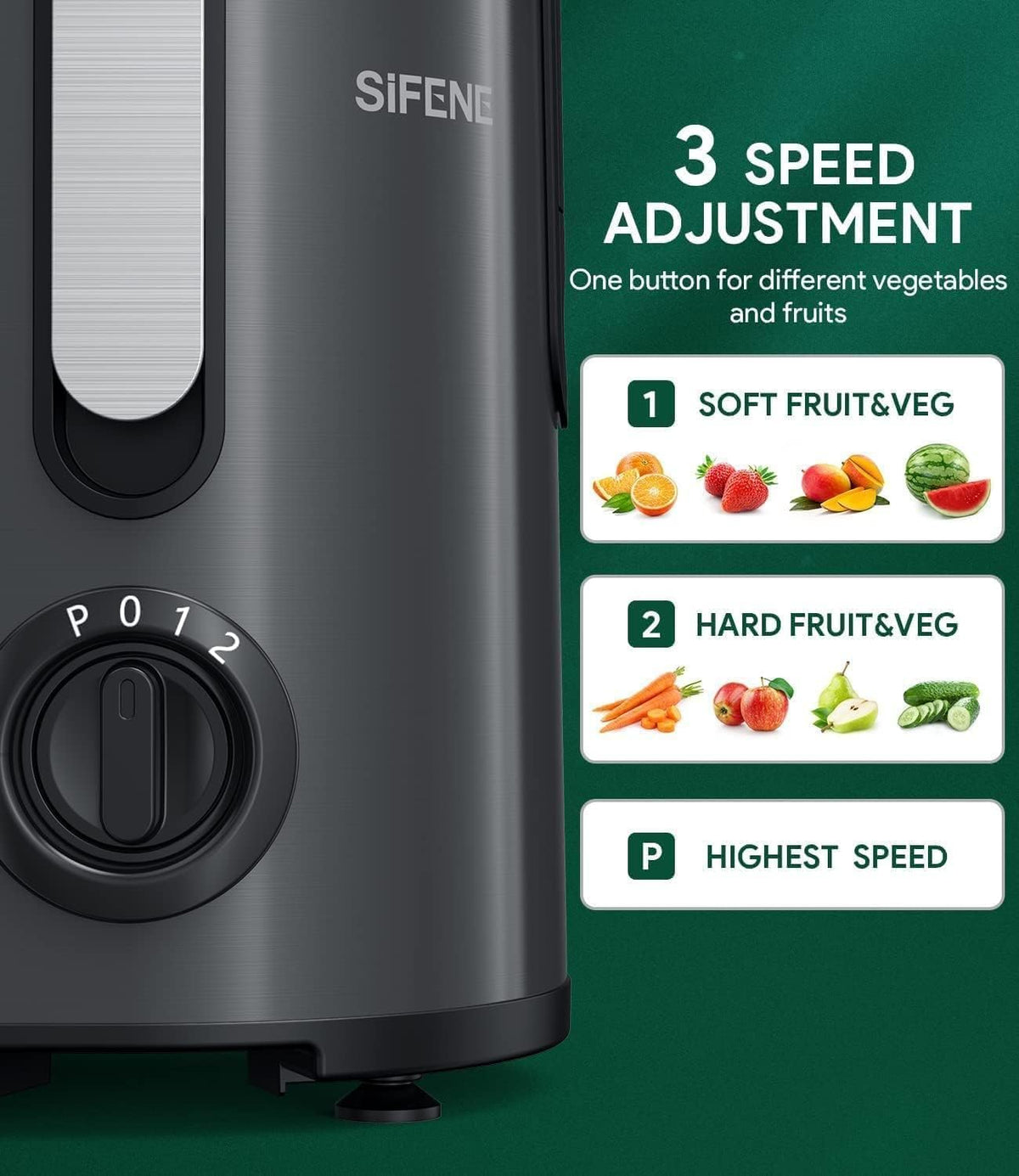 SiFENE Juicer Machine, 800W Centrifugal Juicer with 3.2" Big Mouth for Whole Fruits and Veggies, Juice Extractor Maker with 3 Speeds Settings, Easy to Clean