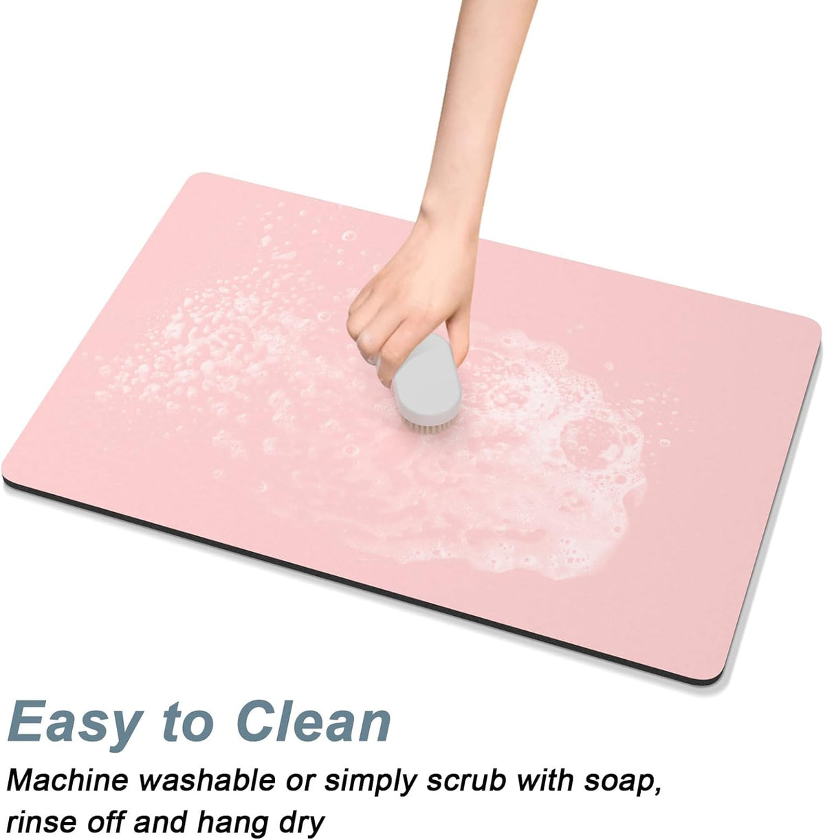 Rnivvi Coffee Mat, 16" x 24" Coffee Bar Mats for Espresso Machine Station Accessories and Organizer, Hide Stain Rubber Backed Absorbent Dish Drying Pad for Kitchen Counter, Cute Bar Decor Pad, Pink