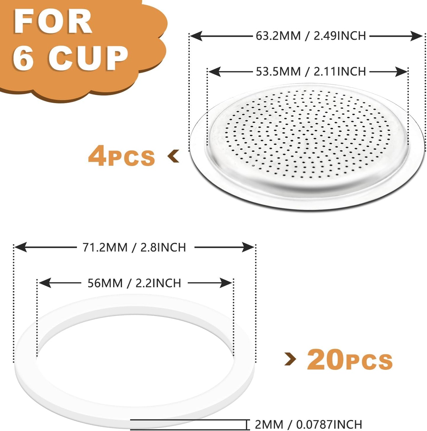 20PCS 6 Cups Replacement Spare Food Grade Silicone Gasket Seal