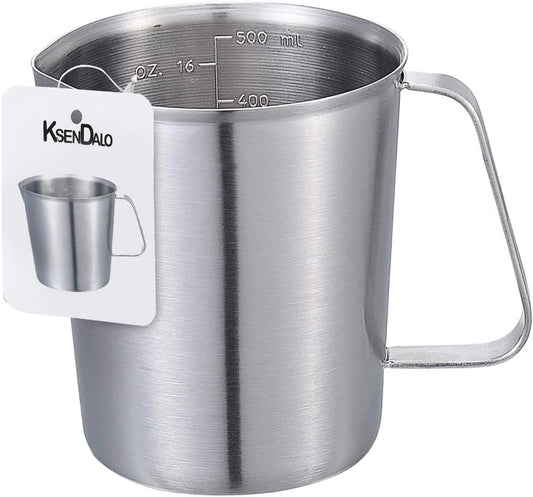 KSENDALO 16oz/2Cup SUS304 Stainless Steel Measuring Cup - Precision Engraved Markings for Liquid, Coffee, Milk & Espresso -