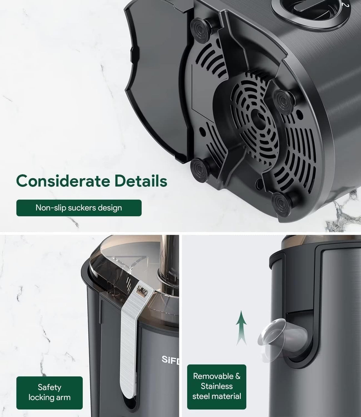 SiFENE Juicer Machine, 800W Centrifugal Juicer with 3.2" Big Mouth for Whole Fruits and Veggies, Juice Extractor Maker with 3 Speeds Settings, Easy to Clean