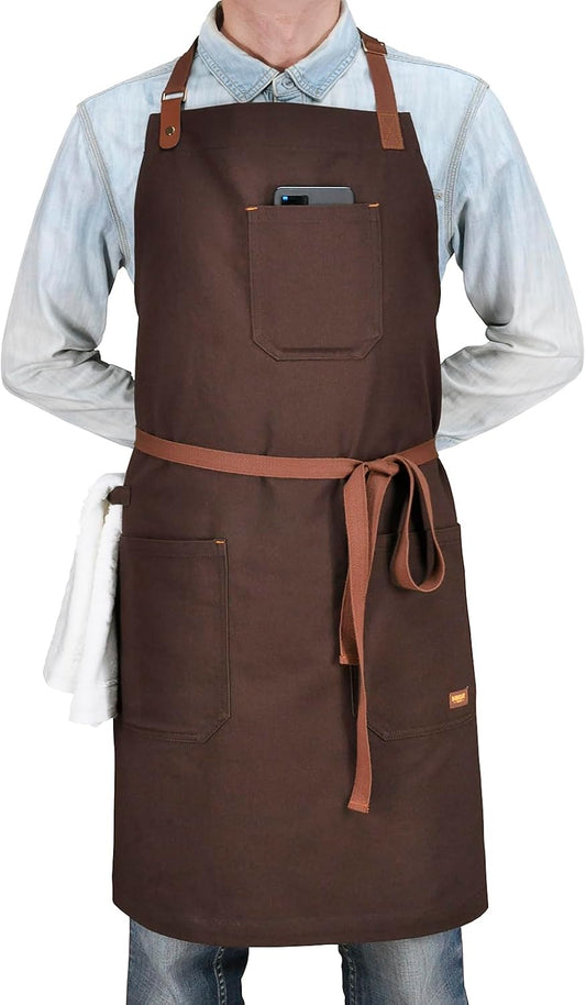 Chef Bib Apron with Pockets Professional Kitchen Cooking Grill BBQ Apron for Men Women, with Pockets Towel Loop and