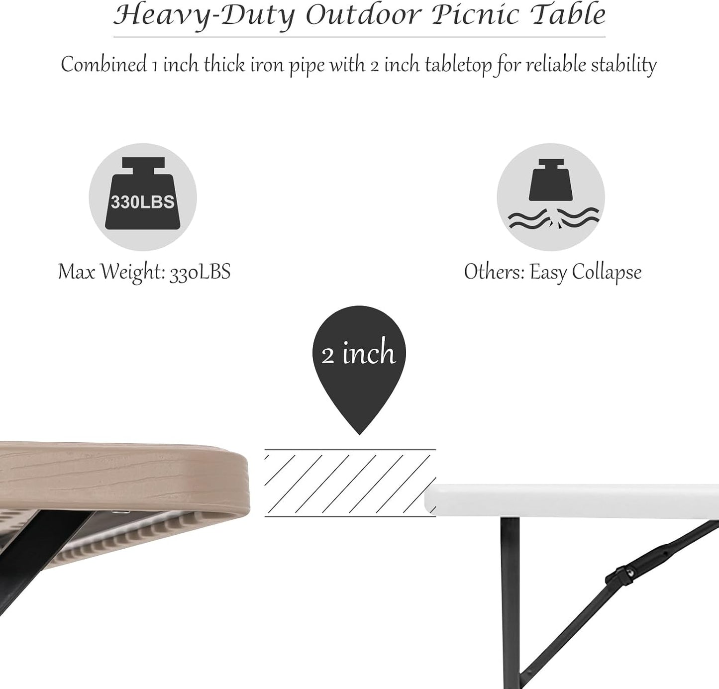 Giantex Picnic Table Bench Set Outdoor Camping All Weather Metal Base Wood-Like Texture Backyard Poolside Dining Party G