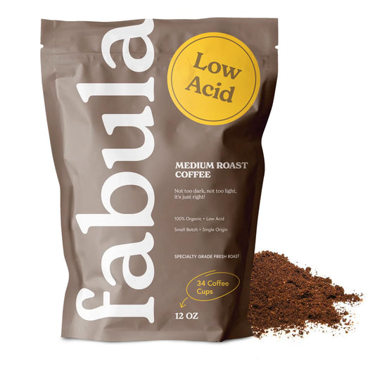 Fabula Low Acid Coffee, USDA Organic Ground Coffee Medium Roast - Non GMO - No Molds - Mycotoxins Pesticides Free - Single