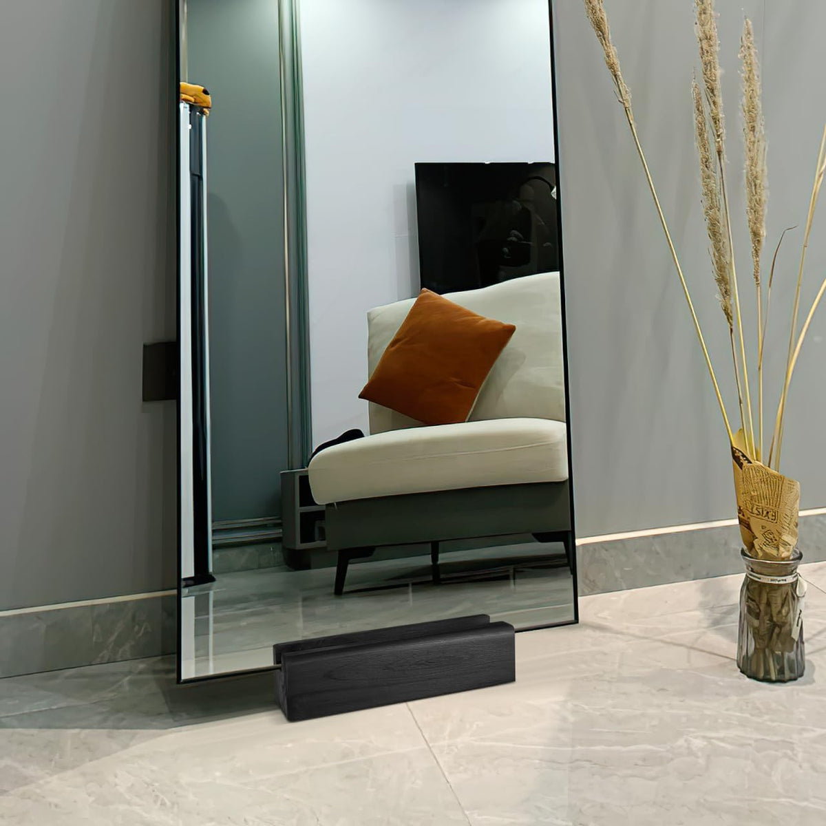 Baluue Wood Floor Mirror Stand for Full Length Mirror Base, Stable Support Stop with Non-Slip Pads for Home, Wedding Sign &amp; Art Gallery, Frames (Up to 1.38")
