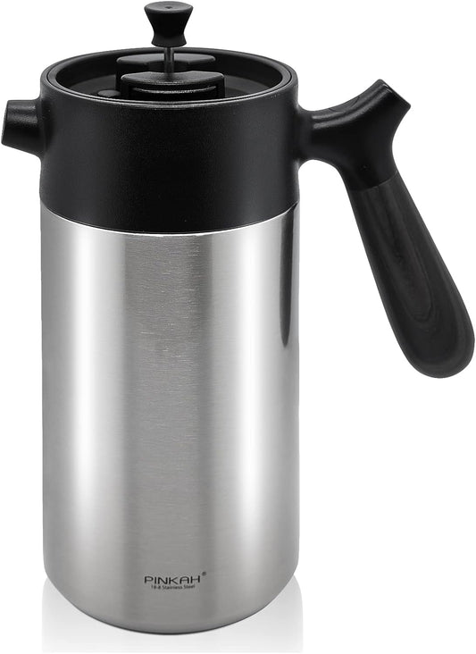French Press Coffee Maker-32oz Insulated Coffee Press with Wood Grain Handle- Large Capacity