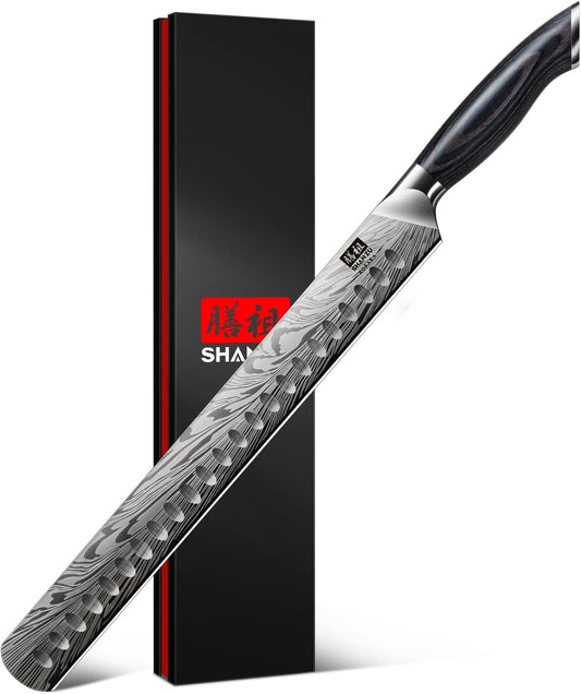 SHAN ZU Brisket Knife in Powder Steel, 12 Inch Carving Knife for Meat Cutting, Turkey and BBQ, Slicing Knives with Ergonomic