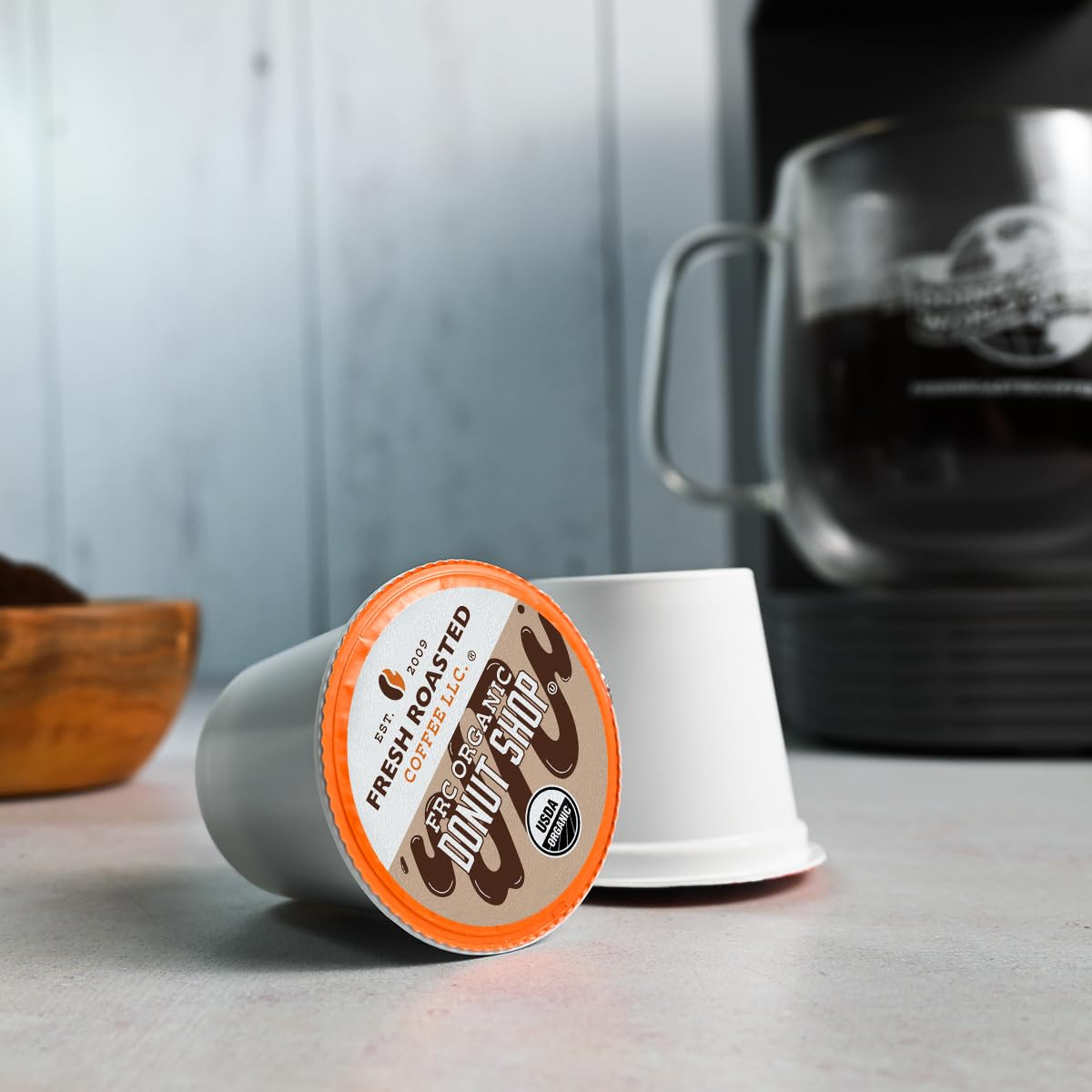 Fresh Roasted Coffee, Organic Donut Shop K-Cup Pods for Keurig Brewers, Medium Roast, Kosher, 96 Count Loose Pack