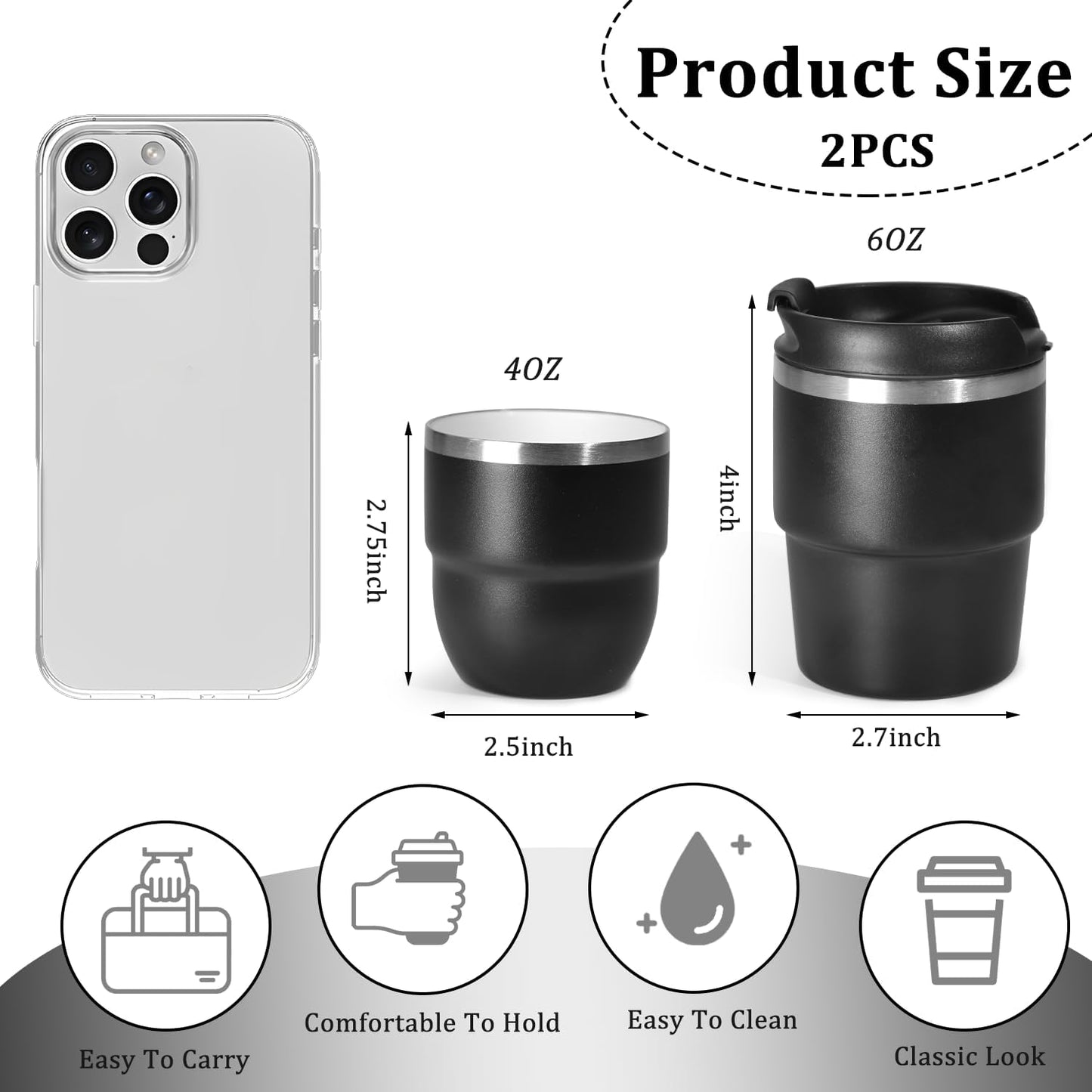 CHLJAR Espresso Cups, 6oz Insulated Espresso Cup Set of 2, Espresso Shot Cups, Stainless Steel Espresso Glasses, Stackable Mini Tumbler, Small Cup for Coffee