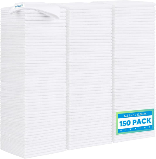 HOMEXCEL White Microfiber Cleaning Cloth 150 Pack, 12.5 x 12.5 inch Microfiber Towels for Car Washing Cleaning Rags for Car,