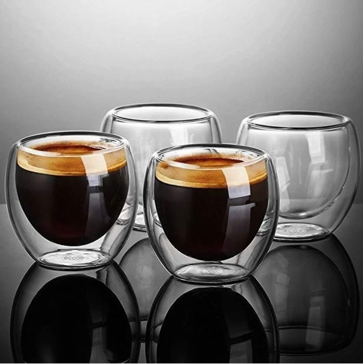 Gmark 2.7 oz Double Wall Glass Espresso Cups Set of 4 - Insulated Borosilicate Glass Espresso Shot Glasses - Mini Demitasse Cups for Coffee Bar Accessories &amp; Tea GM2028