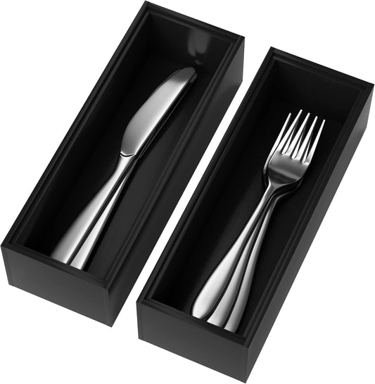 Premium Bamboo Kitchen Drawer Organizer - Set of 2, Stackable Utensils Holder, Storage Box Tray for Kitchen Drawers,