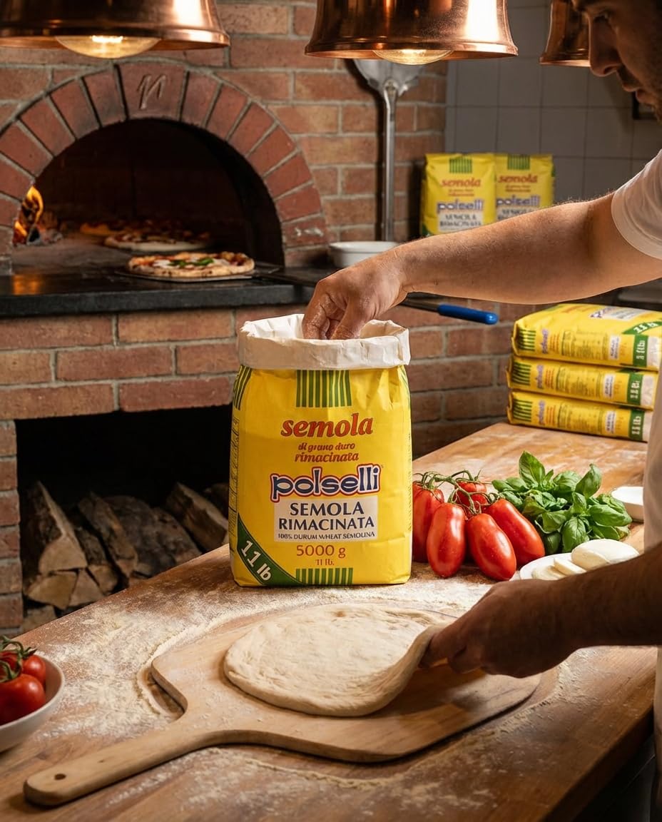 POLSELLI Italian Semola Flour, Fine Ground Semolina Rimachinata, 5 kg | Fine Ground Durum Wheat Flour For Fresh Pasta, Bread, &amp; Baking, All-Natural, Unbleached, Non-GMO, Product Of Italy