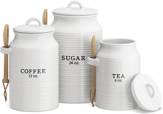 Barnyard Designs Canister Set for Kitchen Counter, Coffee Tea Sugar Container Ceramic Set, Decorative Canisters, Rustic