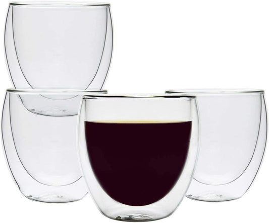ComSaf 8oz Glass Coffee Mugs Set of 4, Double Walled Insulated Thermal Mugs for Latte Cappuccino Cocoa Milk Cafe Juice Tea,