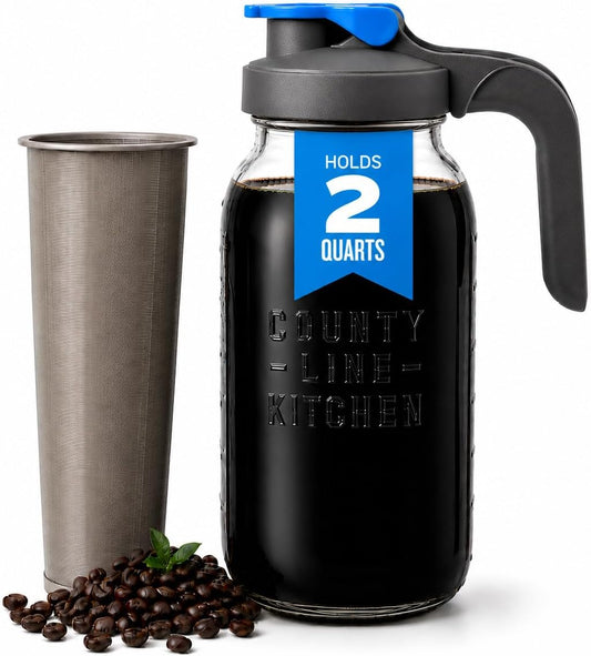 County Line Kitchen 64oz Cold Brew Coffee Maker with Leak Proof Lid - Gray