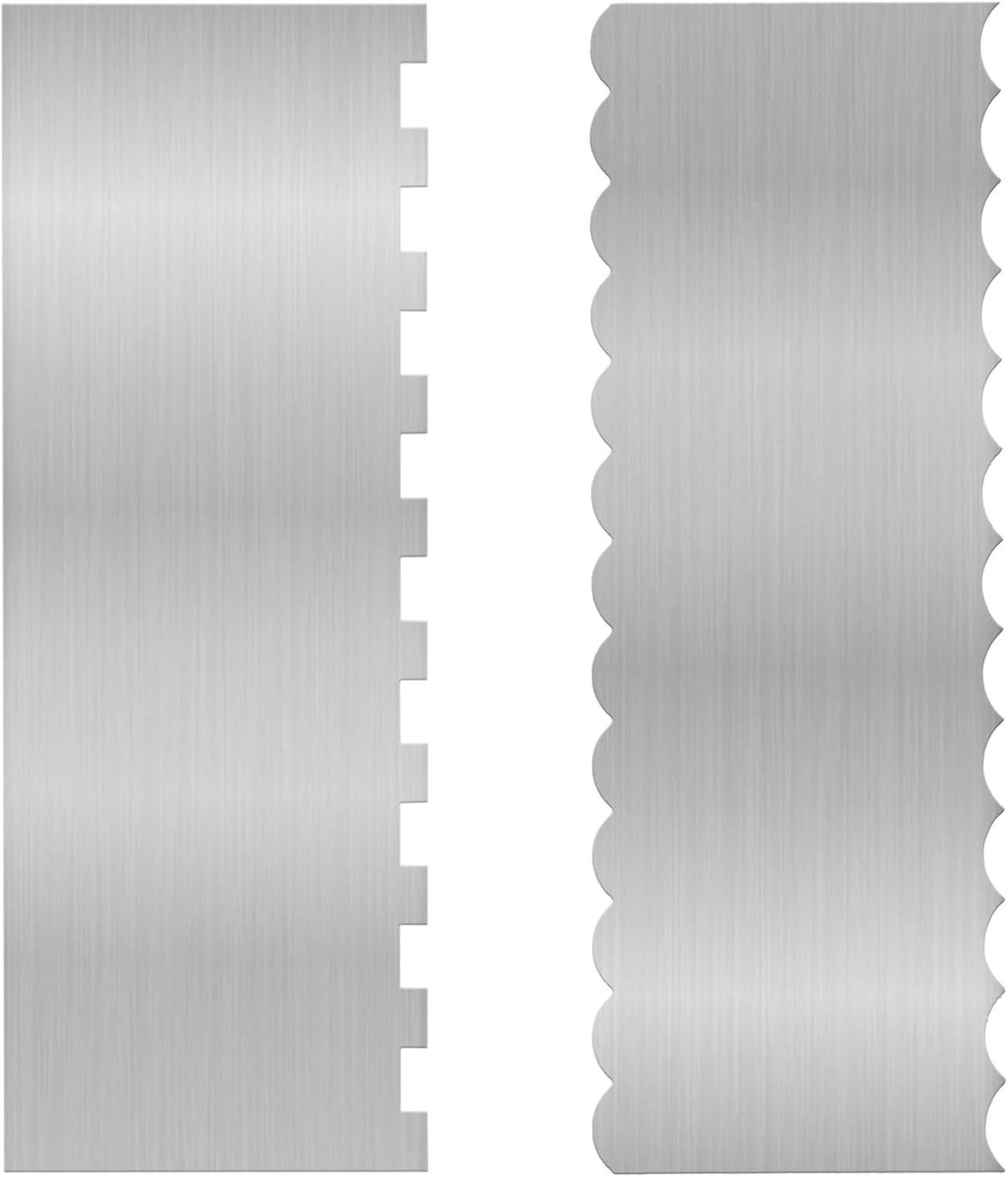 2 Pieces 8.7 Inche Stainless Steel Cake Scraper，Double Sided Patterned Edge Stripe Edge Smoother Scr