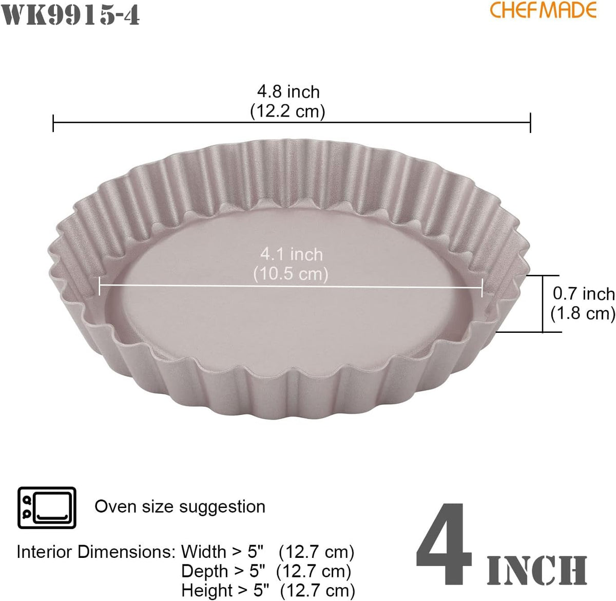 CHEFMADE Mini Round Tart Pan Set, 4-Inch 4Pcs Non-Stick Round Quiche Bakeware for Oven and Instant Pot Baking (Champagne Gold)