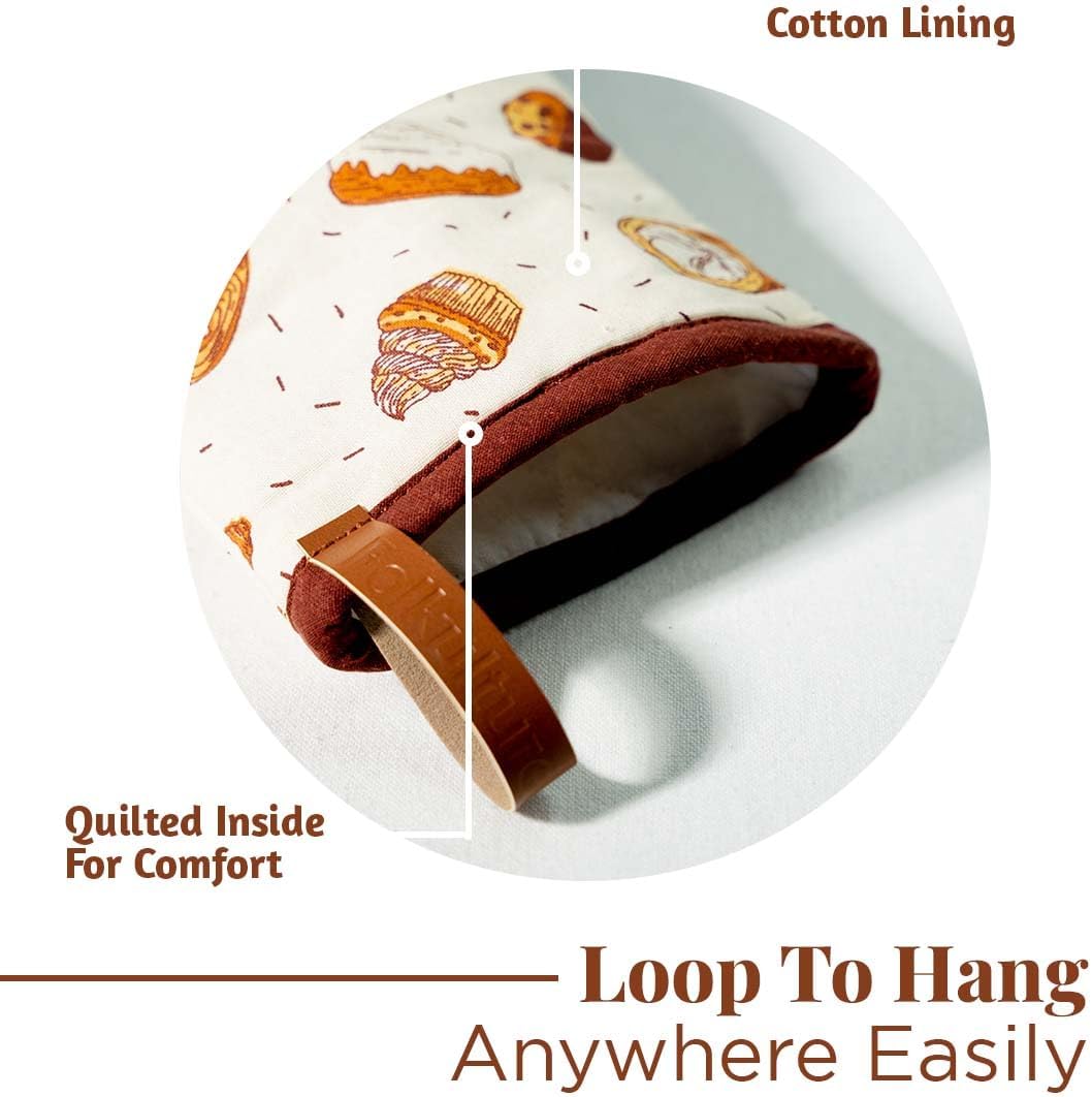 Folkulture Fall Oven Mitts, Bakery, Set of 2, Heat Resistant - (5.75"x9") | 100% Cotton, Non Slip, Silicone, Cute Striped Mini Mits with Hanging Loop, Kitchen Décor, Cooking Gifts, New Home Essentials
