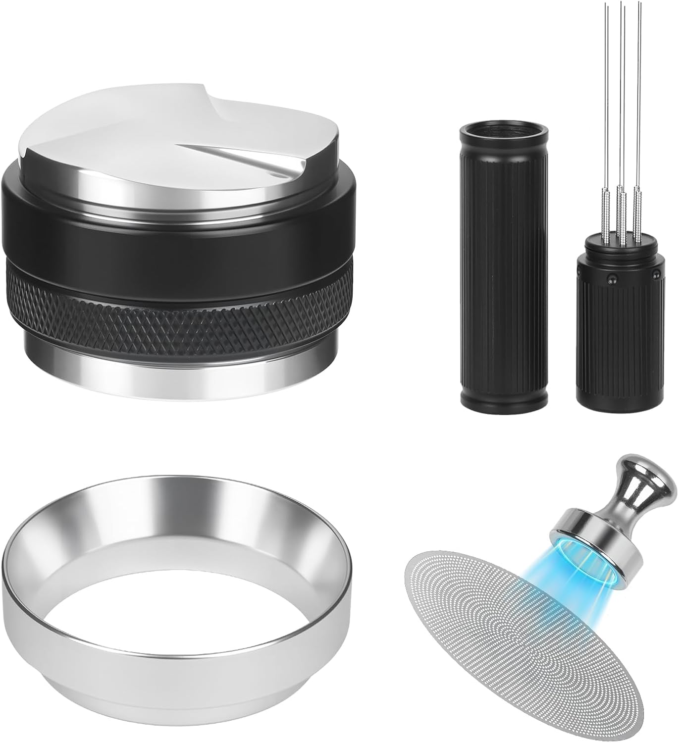53mm Espresso Tools – Coffee Distributor and Tamper Leveler, WDT Tool, Magnetic Dosing Funnel and Pu