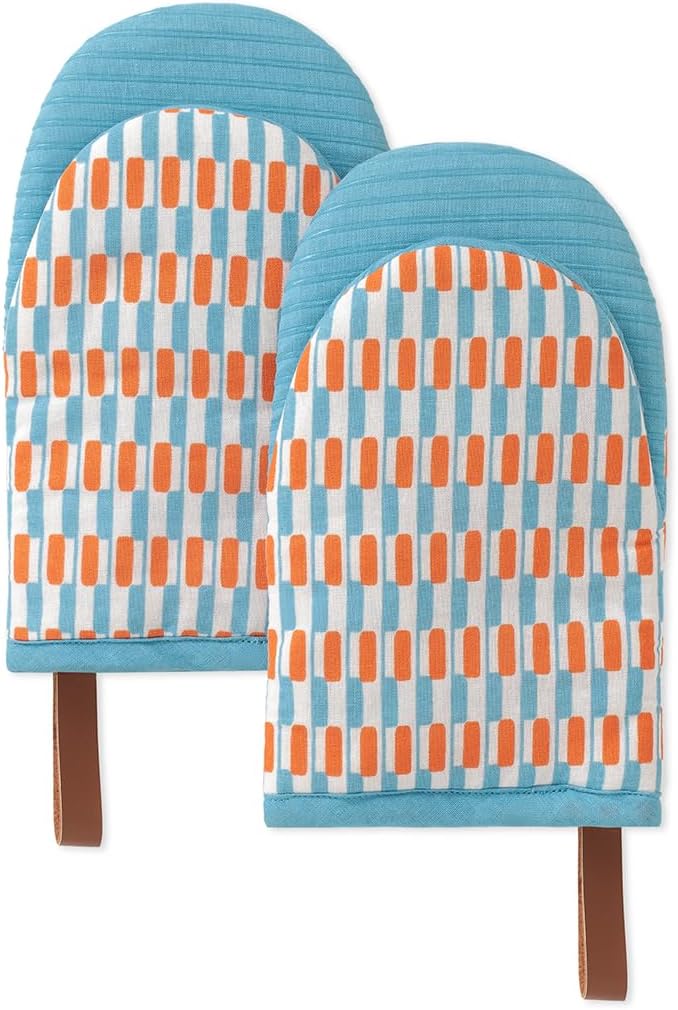 Folkulture Fall Oven Mitts, Orange, Set of 2, Heat Resistant - (5.75"x9") | 100% Cotton, Non Slip, Heat Resistant, Silicone, Cute Striped Mini Mits with Hanging Loop, Fall Kitchen Décor, Cooking Gifts