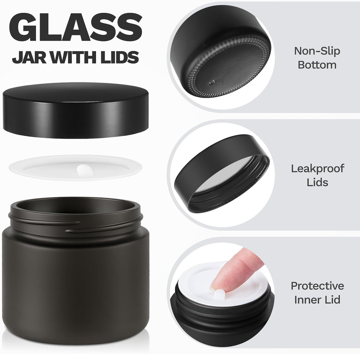 Bumobum 48 Pack 2 oz Black Small Glass Jars with Black Lids