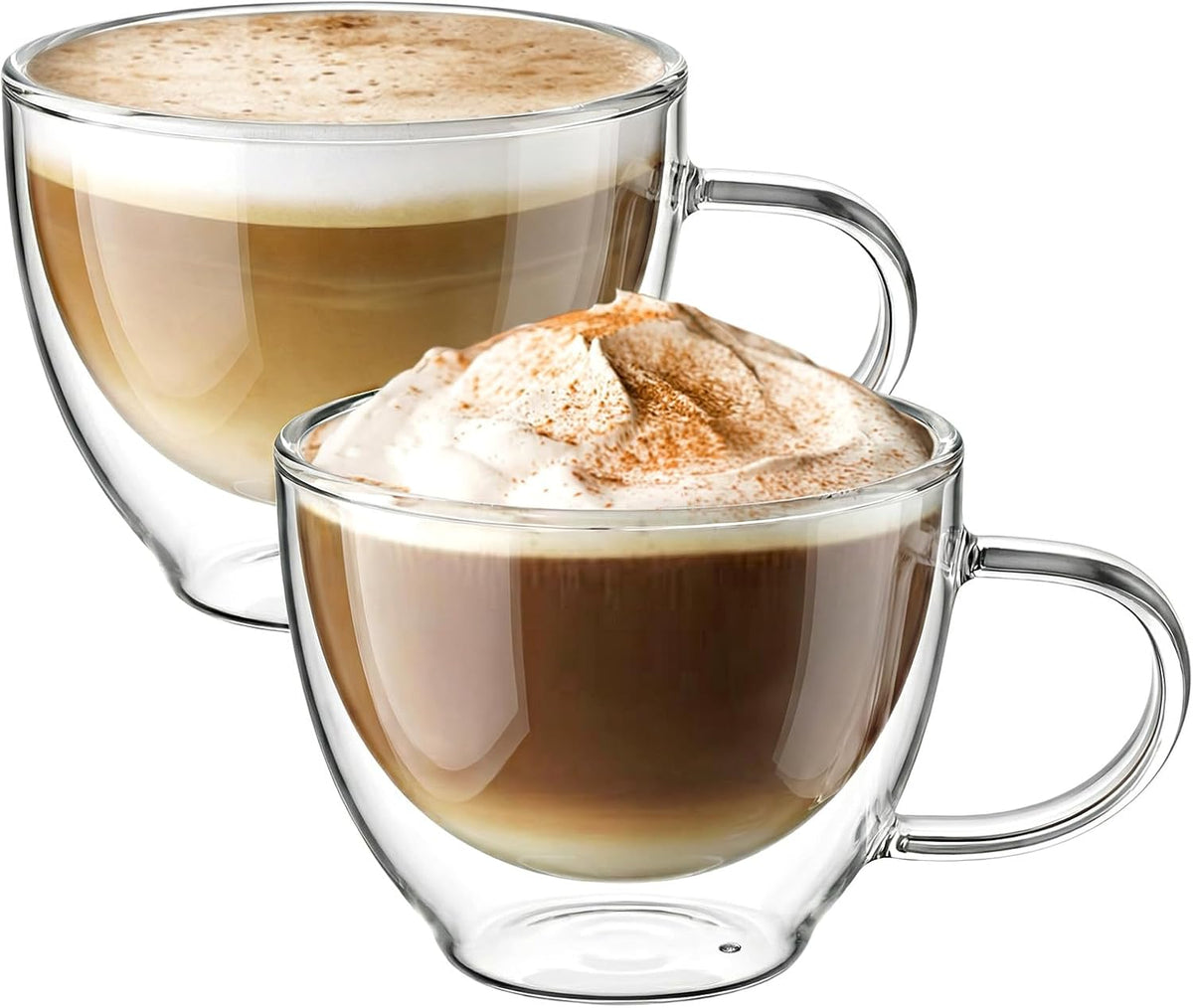 ecooe Double Walled Glass Coffee Mug 12 oz Latte Cappuccino Cups Set of 2