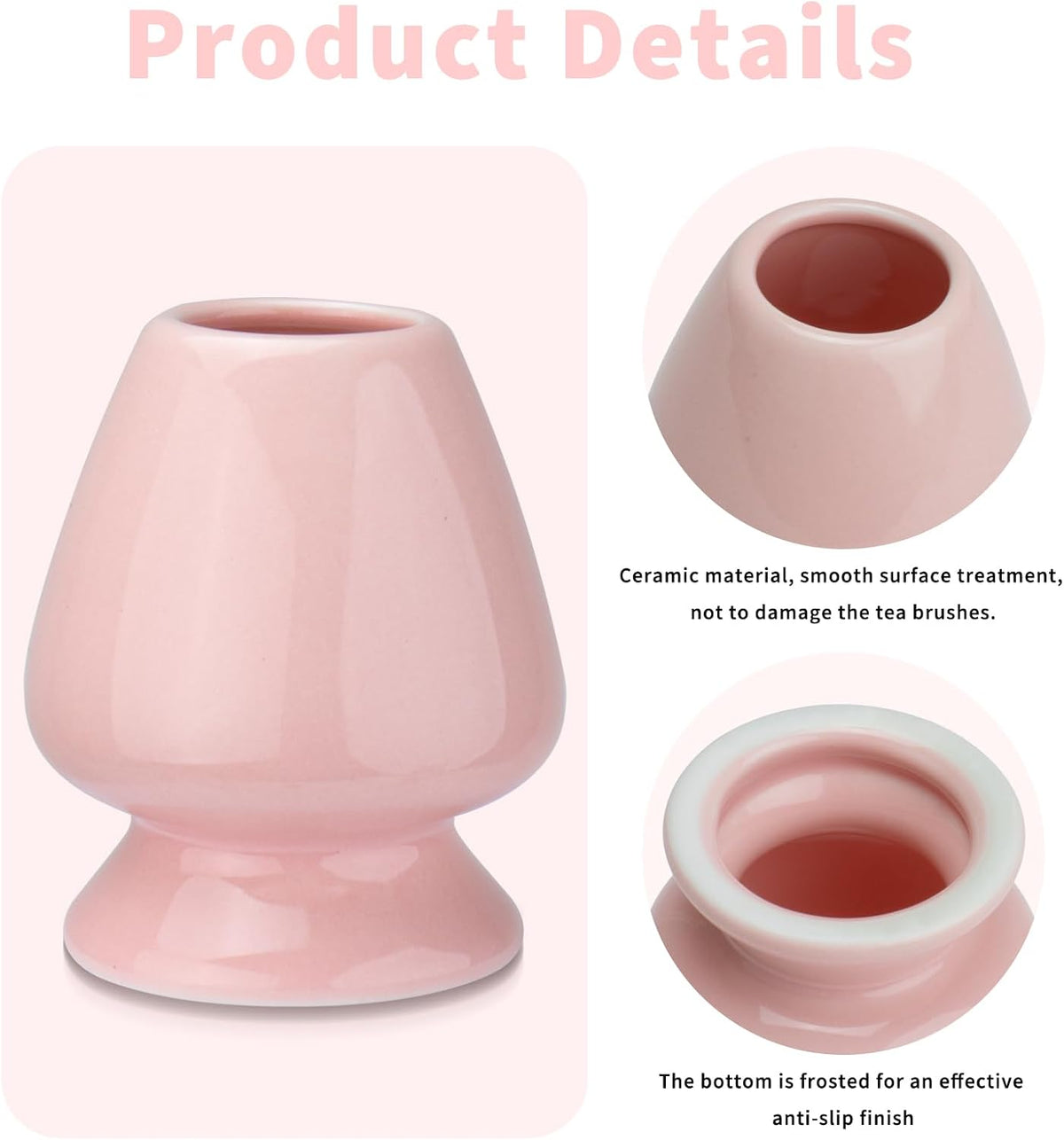 Traditional Japanese Matcha Tea Whisk Holder, 70mm Chasen Stand, Pink Ceramic, 2.7"L x 2.5"W