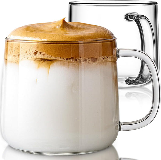 Aquach 20oz Glass Coffee Mugs Set of 2, Large Clear Borosilicate Tea Cups