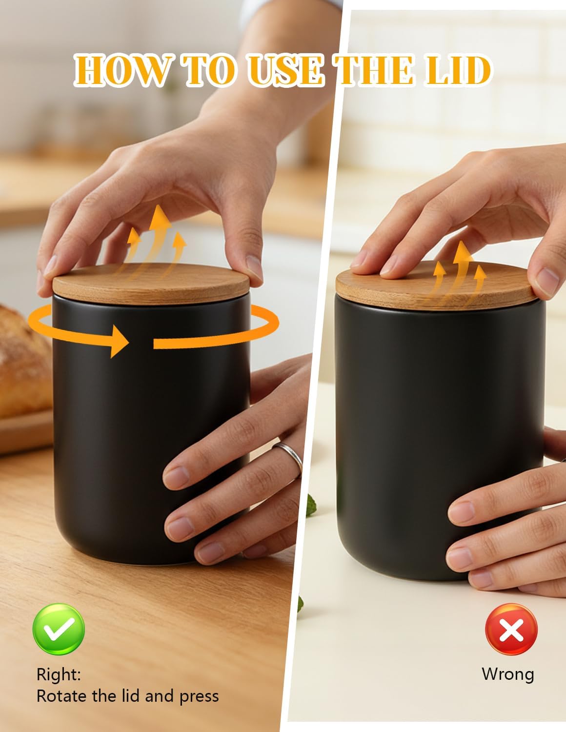 YYW Ceramic Food Storage Containers with Lids, 800ml/27oz Food Storage Jar | Black Kitchen Storage Containers, Good for Flour, Coffee Bean, Sugar, Tea, Spices and More, Home Decor