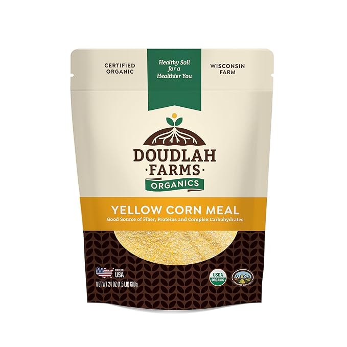 Organic Yellow Cornmeal 1.5 lb Fine Grind - Non-GMO, Gluten-Free, Sugar-Free, Farmed From Regenerative Soil, Vegan, Grown In USA, For Baking Cornbread, Muffins, Pancakes, and More by Doudlah Farms