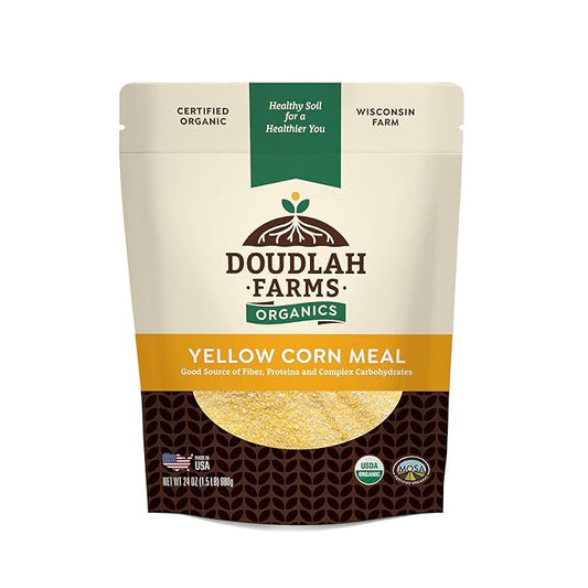 Organic Yellow Cornmeal 1.5 lb Fine Grind - Non-GMO, Gluten-Free, Sugar-Free, Farmed From Regenerative Soil, Vegan, Grown In